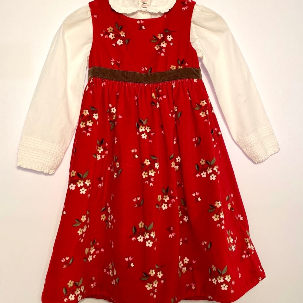 Vintage Gap Kids Velvet Floral Dress w/ Blouse 4T Peter Pan Collar Holiday